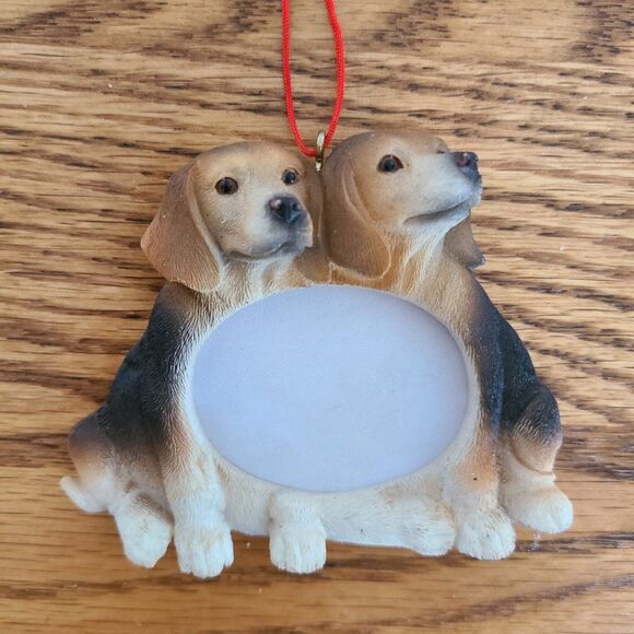Vintage Resin Beagle Puppy Dog Friends Pair Picture Frame Ornament - Picture 4 of 16